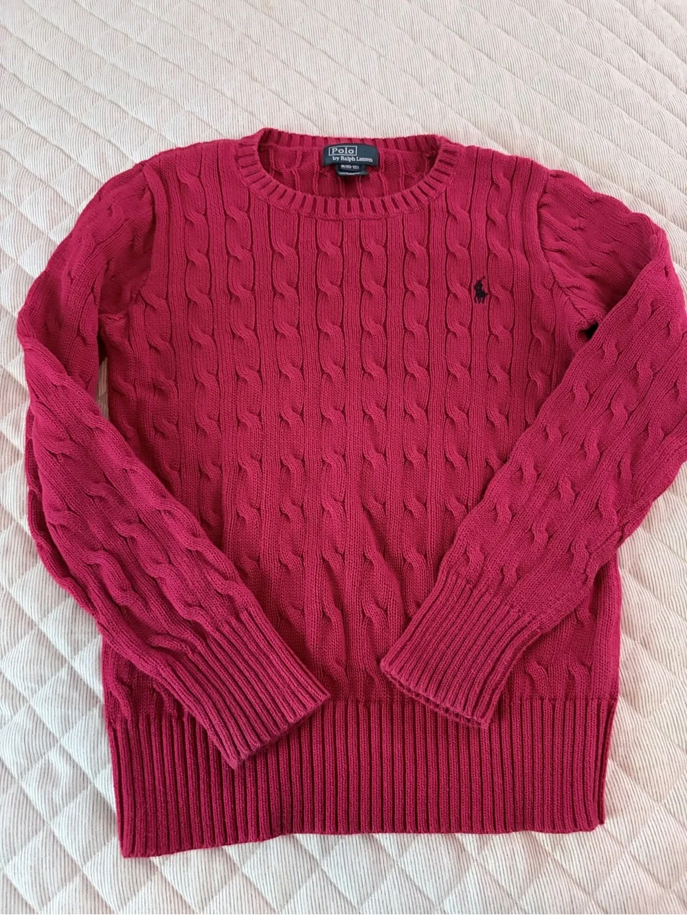 Ralph Lauren Kids Red Cable-Knit Crewneck Sweater